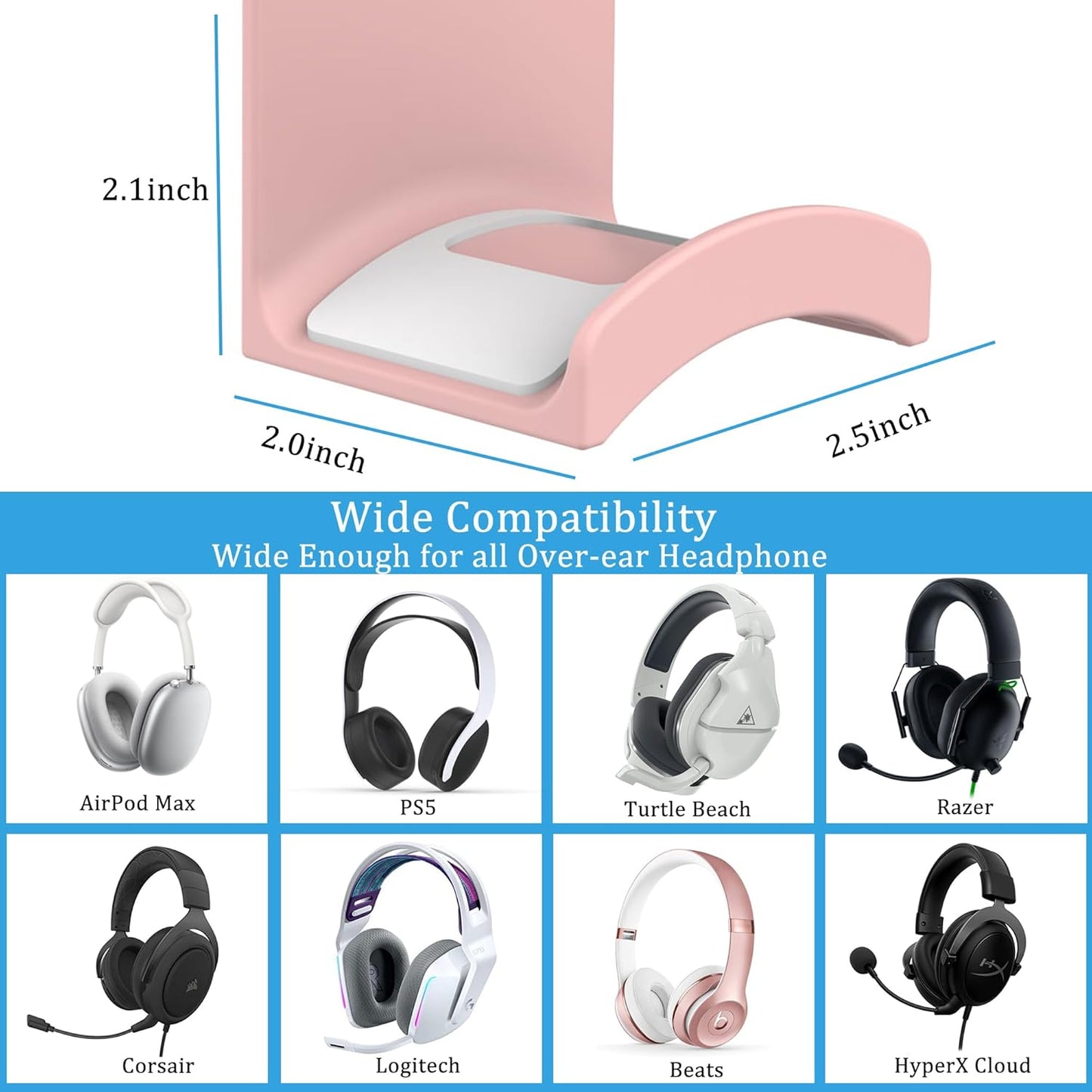 SOKUSIN Headphone Stand Headset Holder - Adhesive Gaming Earphones Hanger, Universal Desk Wall Mount Hook for All Headphone/Controller, Compatible with Beats, AirPods Max,Sony, JBL (White)