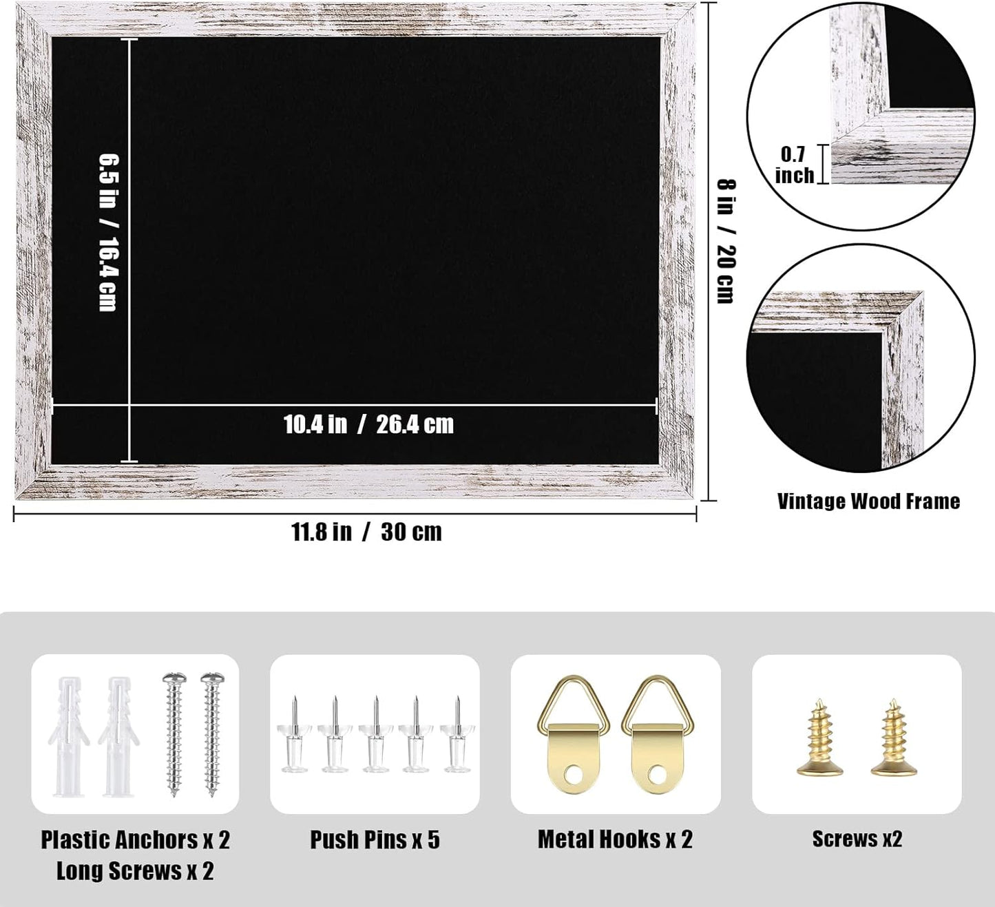 Cork Board Bulletin Board, 11.8x8.6 inches Mini Decorative Hanging Framed Cork Boards for Walls, Pin Board Vision Board for School Home Office, Bulletin Board with Wooden Frame(2230,WH,1p)