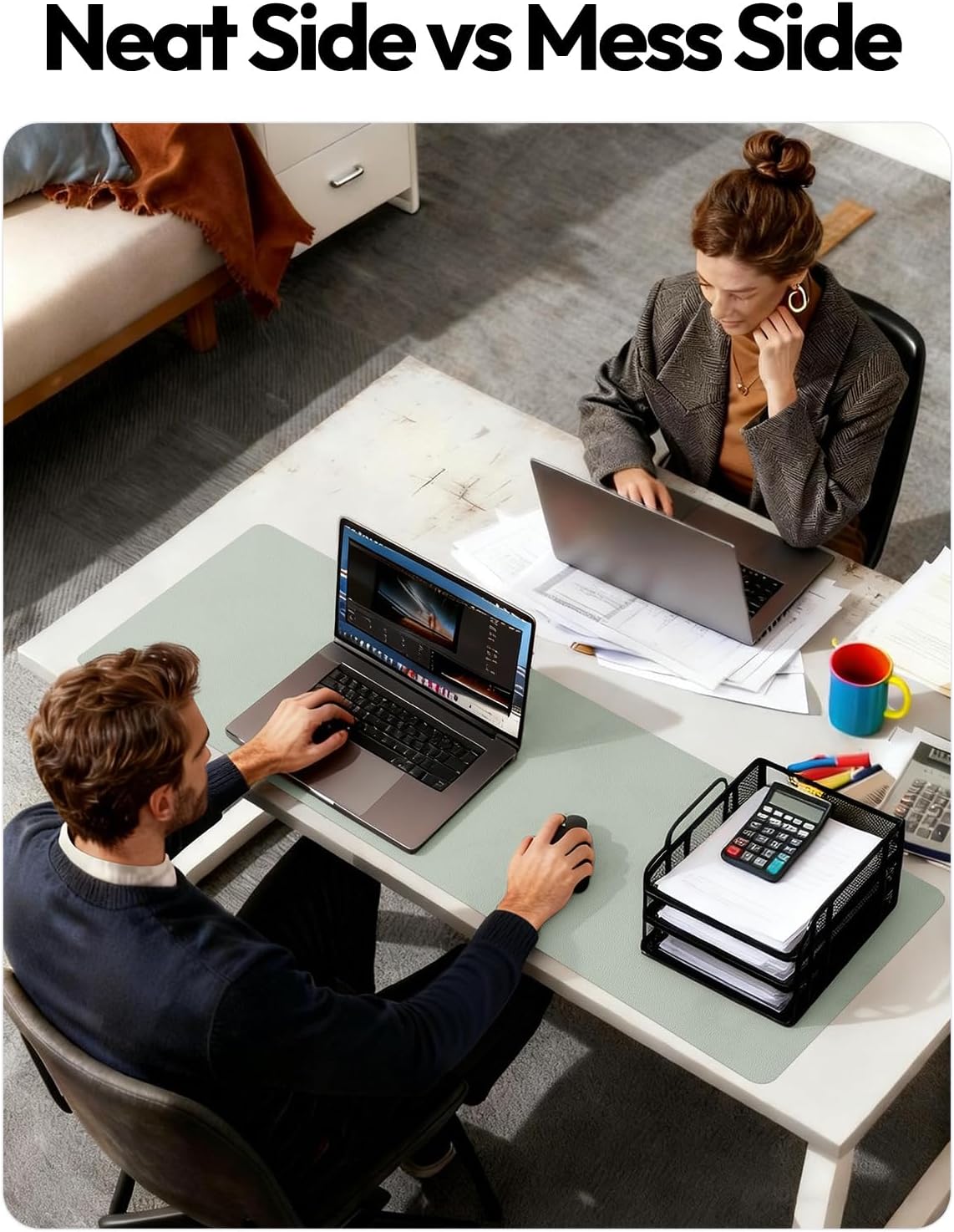 YSAGi Leather Desk Protector, Office Mat, Large Mouse Mat, Non-Slip PU Leather Blotter, Laptop Desk Mat, Waterproof Writing Pad for Office and Home (Black, 31.5" x 15.8") - Colors A