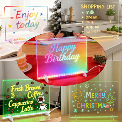 RGB LED Drawing Board with 12 Markers & 7 Lighting Modes for Kids Writing Note Message Tracing, Estranst 13.8”X10” Acrylic Dry Erase Pad