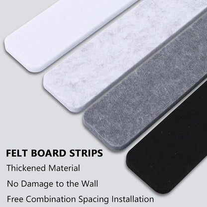 Vuzvuv 8 pcs Bulletin Board Bar Strips with 50 Pushpins & 10 Wooden Clip pins，Self Adhesive Cork Board for Wall，Felt Pin Board for School，Office Decor（Black White Grey）