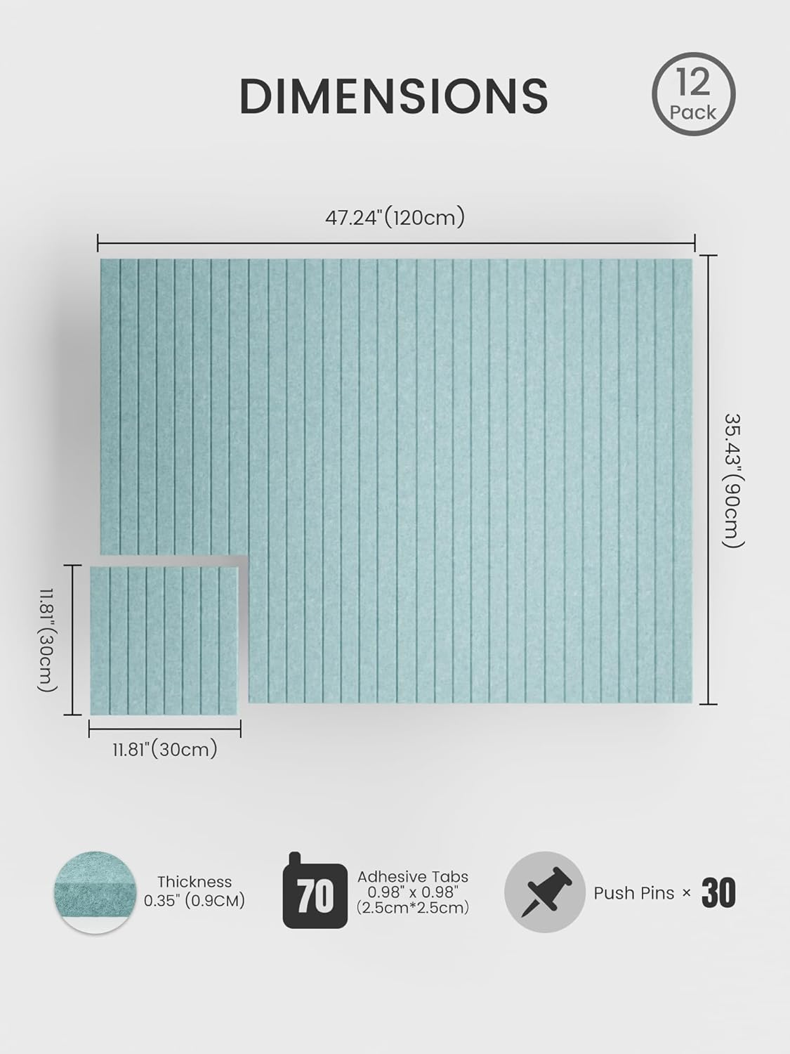 Bumusty Large Cork Board Alternative-48 x 36" Felt Bulletin Board Tiles, with 30 Pushpins, 70 Adhesive Tabs, Fine-Stripe 12-Pack, Cork Boards for Office Push Pin Board Felt Board-Oatmeal