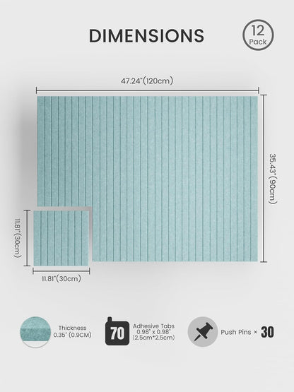 Bumusty Large Cork Board Alternative-48 x 36" Felt Bulletin Board Tiles, with 30 Pushpins, 70 Adhesive Tabs, Fine-Stripe 12-Pack, Cork Boards for Office Push Pin Board Felt Board-Oatmeal