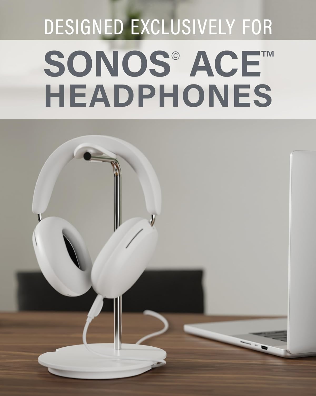 Sanus Sonos Ace Headphones Stand - Premium Stand w/Silicone Cradle Prevents Creasing & Built-in Cable Management w/Magnetic Clip for Fast Charging - Tool-Free Setup - Black Sonos Headphones Holder