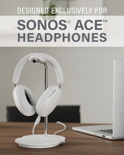Sanus Sonos Ace Headphones Stand - Premium Stand w/Silicone Cradle Prevents Creasing & Built-in Cable Management w/Magnetic Clip for Fast Charging - Tool-Free Setup - Black Sonos Headphones Holder