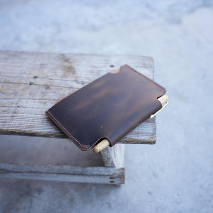 JJNUSA Distressed Genuine Leather Slim Pocket Sleeve Notepad Cover for Field Notes with travel minimalist cover Sleeve fieldnotes 3.5 "x 5.5" Cover Vertical (Darkbrown)