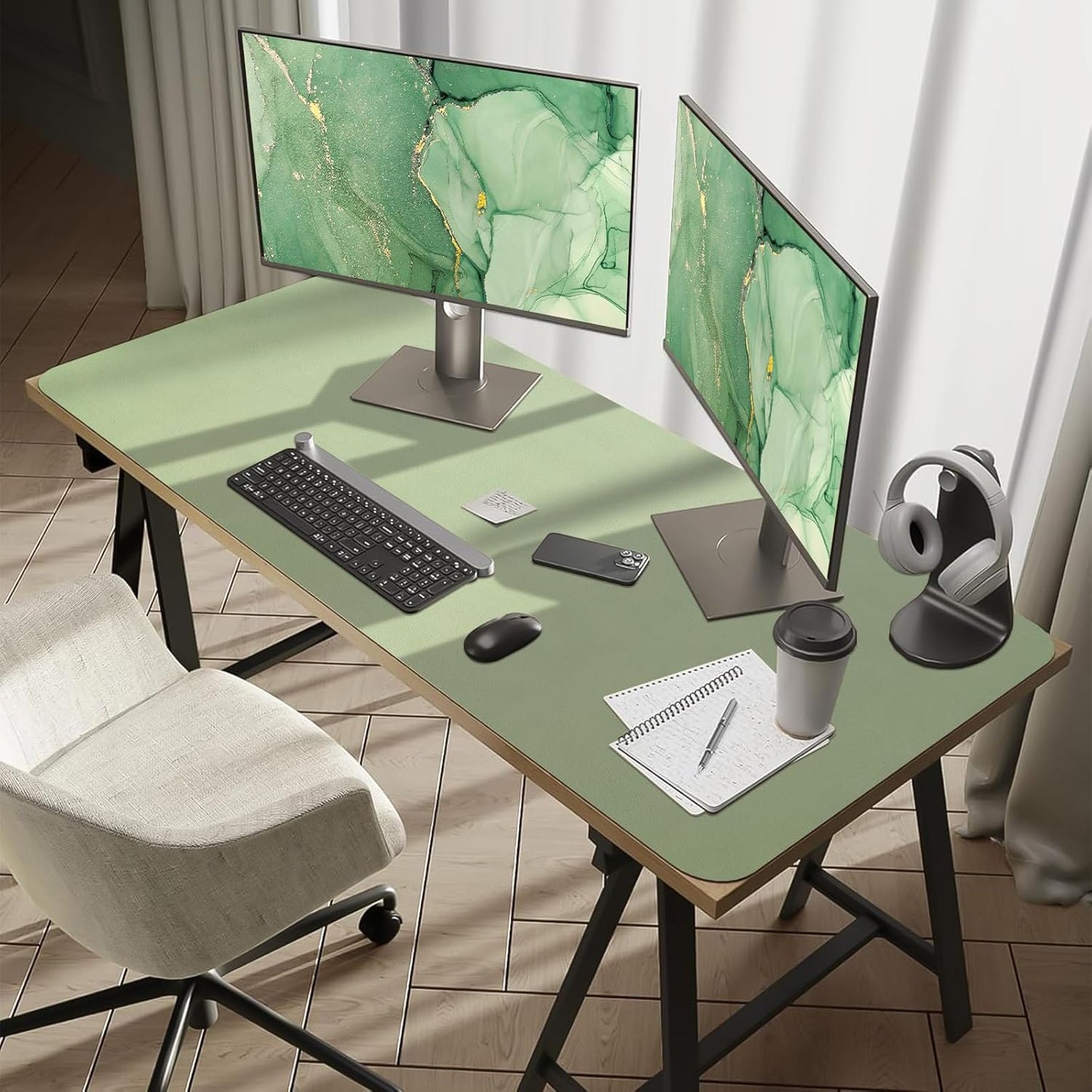 Bloss Leather Desk Pad and Keyboard Wrist Rest, Large Mouse Pad + Keyboard Pad+Mouse Wrist Support, Non-Slip Desk Mat Protector for Office, Home(31.5×15.7 Inches,Beige) - Colors A