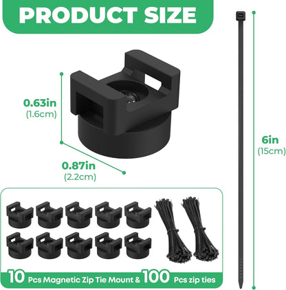 Magnetic Zip Tie Mount, 25LBS Strong Magnetic Wire Holder, Multipurpose Magnet Zip Tie Mount, Waterproof Magnet Cable Tie Holders for Home Office Marine Automotive Electrical Wiring Management