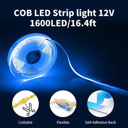 32.8FT/10M Blue COB LED Strip Light, 3200LEDS LED Tape Lights, High Bright CRI93+ Flexible Dimmable Light Strip for Bedroom TV Backlight Monitor Gaming Room Bar Decor(with Plug)
