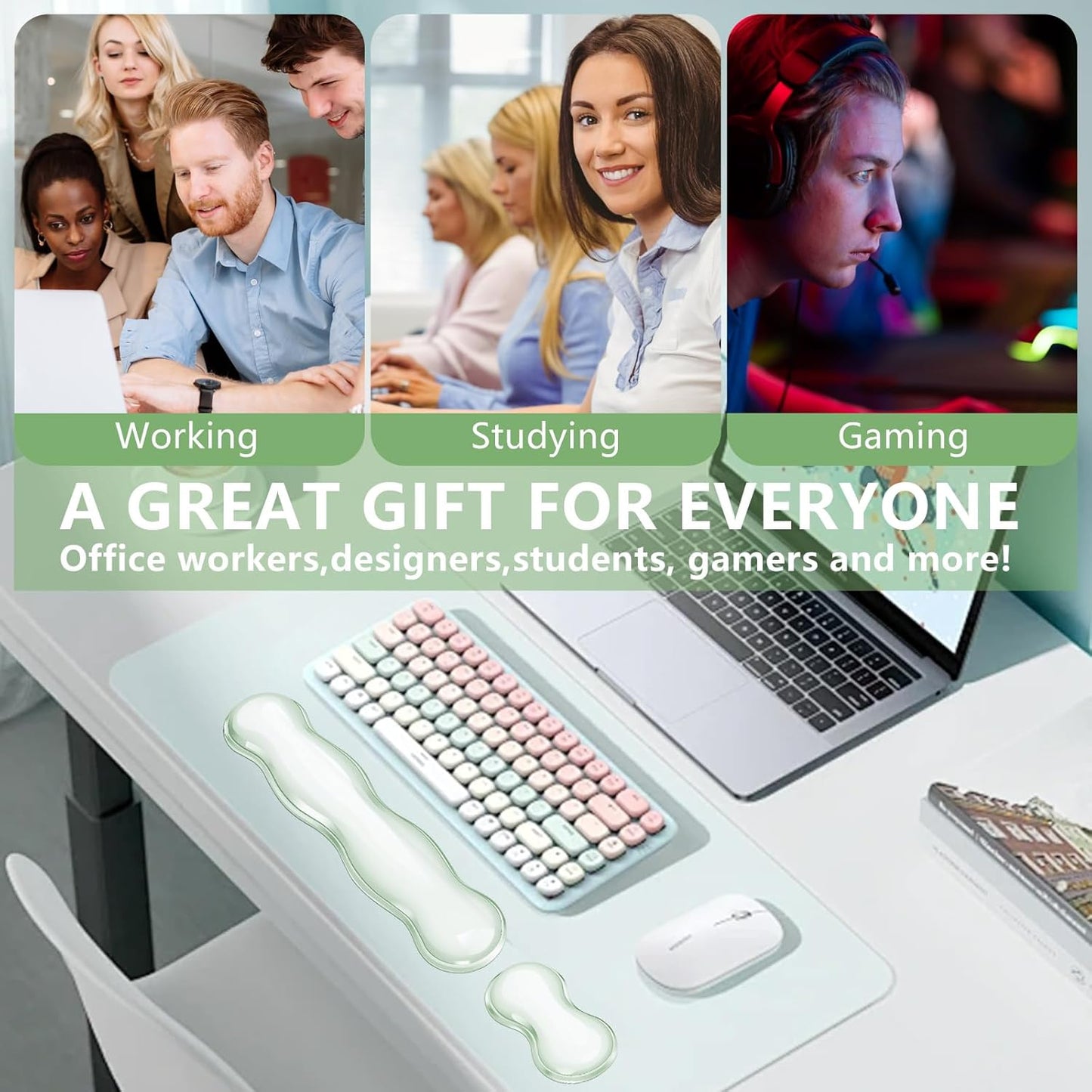 Gel Cloud Keyboard and Mouse Wrist Rest, Cute Wrist Support and Arm Support Keyboard Rest for Keyboard and Mouse Typing Pain Relief，Suitable for Office/Computer/Laptop/Gaming（White）