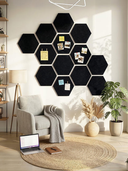 8 Pack Hexagon Felt Bulletin Board Tiles - 12" Large Thick Pin Board for Walls with 30 Push Pins, DIY Boards for Office Home School Decor, Aesthetic Hex Cork Board Alternative