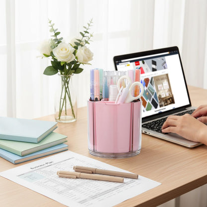 Comix 360° Rotating Pen Holder for Desk, Cute Pencil Holder Pen Organizer, Green Acrylic Pencil Cup Caddy with 5 Slots for Home School Office Supplies