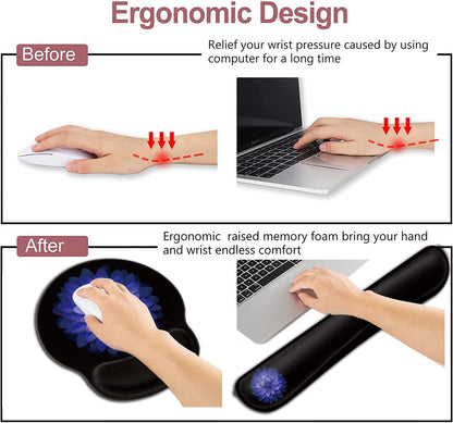 Mouse Pad with Wrist Support, Ergonomic Gel Mouse Pad Beautiful Flowers,Pink Hyacinths on Wood Panel，Non-Slip Durable, Memory Foam Keyboard Wrist Rest, Suitable for Office Typing Games