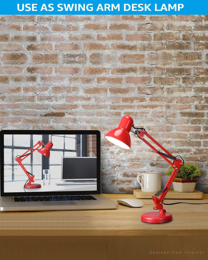 TORCHSTAR Metal Desk Lamp with Clamp, Swing Arm, Architect Adjustable Gooseneck Table Lamp, Clip Desk Lights for Home Office, Work, Study, Reading, E26 Base, Multi-Joint, Black