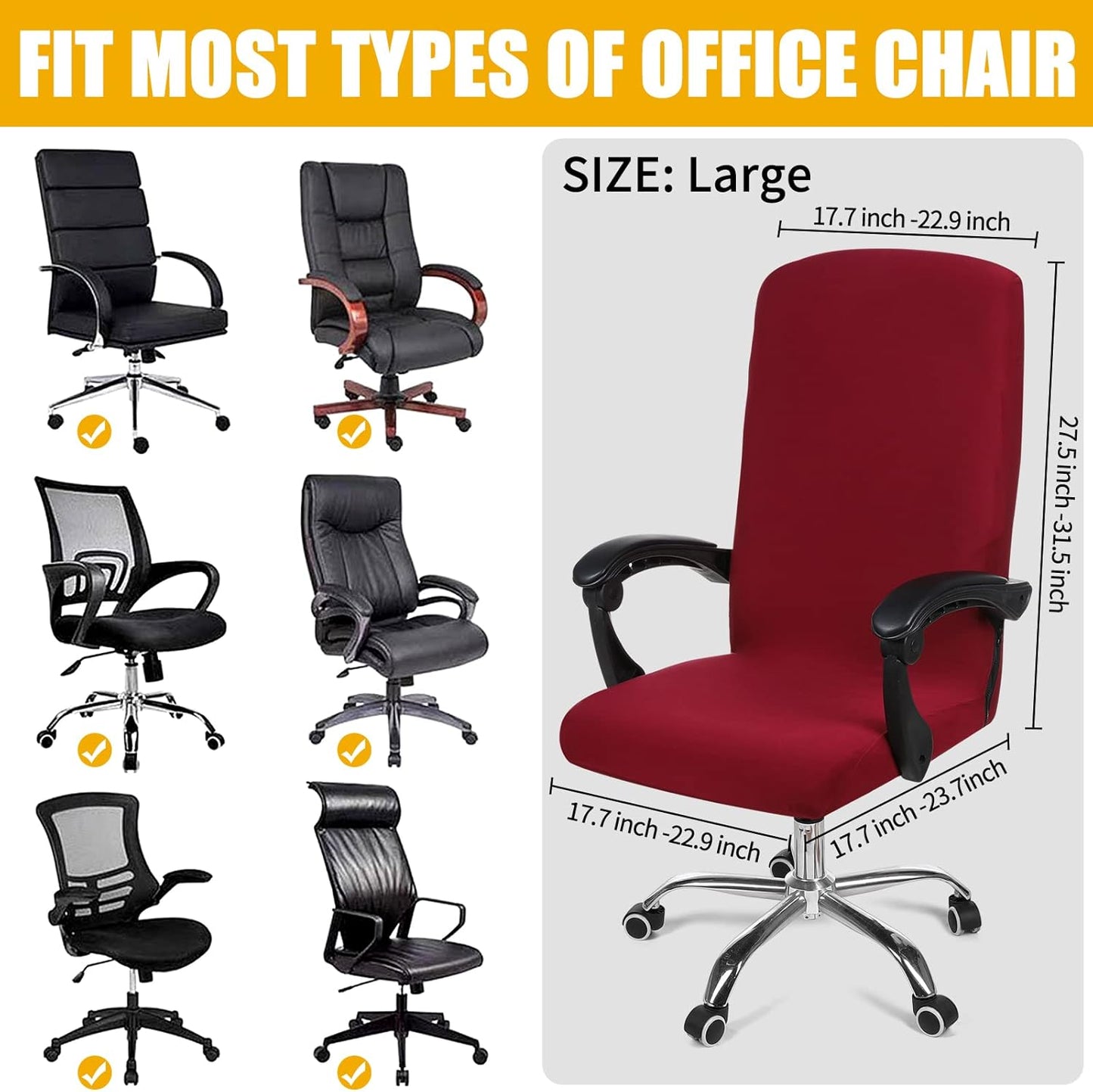 Smiry Stretch Printed Office Chair Armrest Covers, 2 Pcs Soft Fit Removable Washable Computer Desk Chair Arm Covers Protector, Black