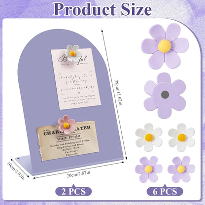 2 Pcs Magnet Display Stand with 6 Flower Magnets, 11 x 8 in Magnetic Display Board for Home Office School Kitchen Table Supplies (Pink)