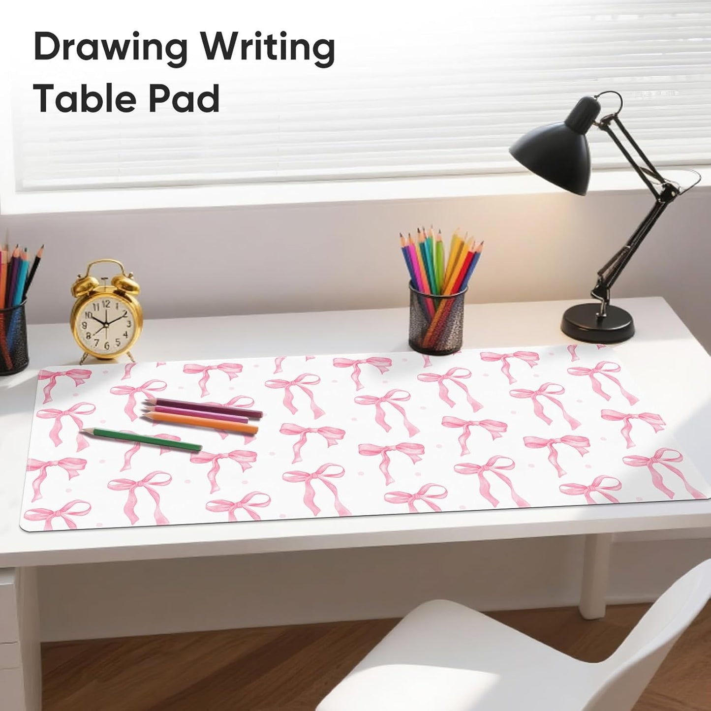Pink Desk Mat, Leather Desk Pad Blotter Protector, XXL Large Mouse Pad,Computer Laptop Mouse Pads for Desktop,Waterproof Writing Anti-Slip Mousepad for Office and Home I Colorful Stickers