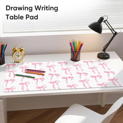 Pink Desk Mat, Leather Desk Pad Blotter Protector, XXL Large Mouse Pad,Computer Laptop Mouse Pads for Desktop,Waterproof Writing Anti-Slip Mousepad for Office and Home I Colorful Stickers
