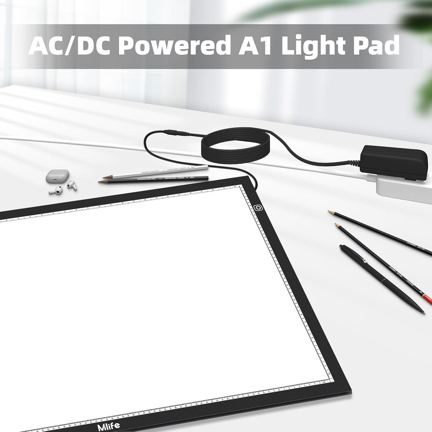 Mlife A2 LED Light Pad for Diamond Art Painting Light Board with 3 Brightness, Tracing Light Board with USB Cable & 4 Fasten Clips for Sketching, Animation, Drawing, Diamond Art Painting Supplies