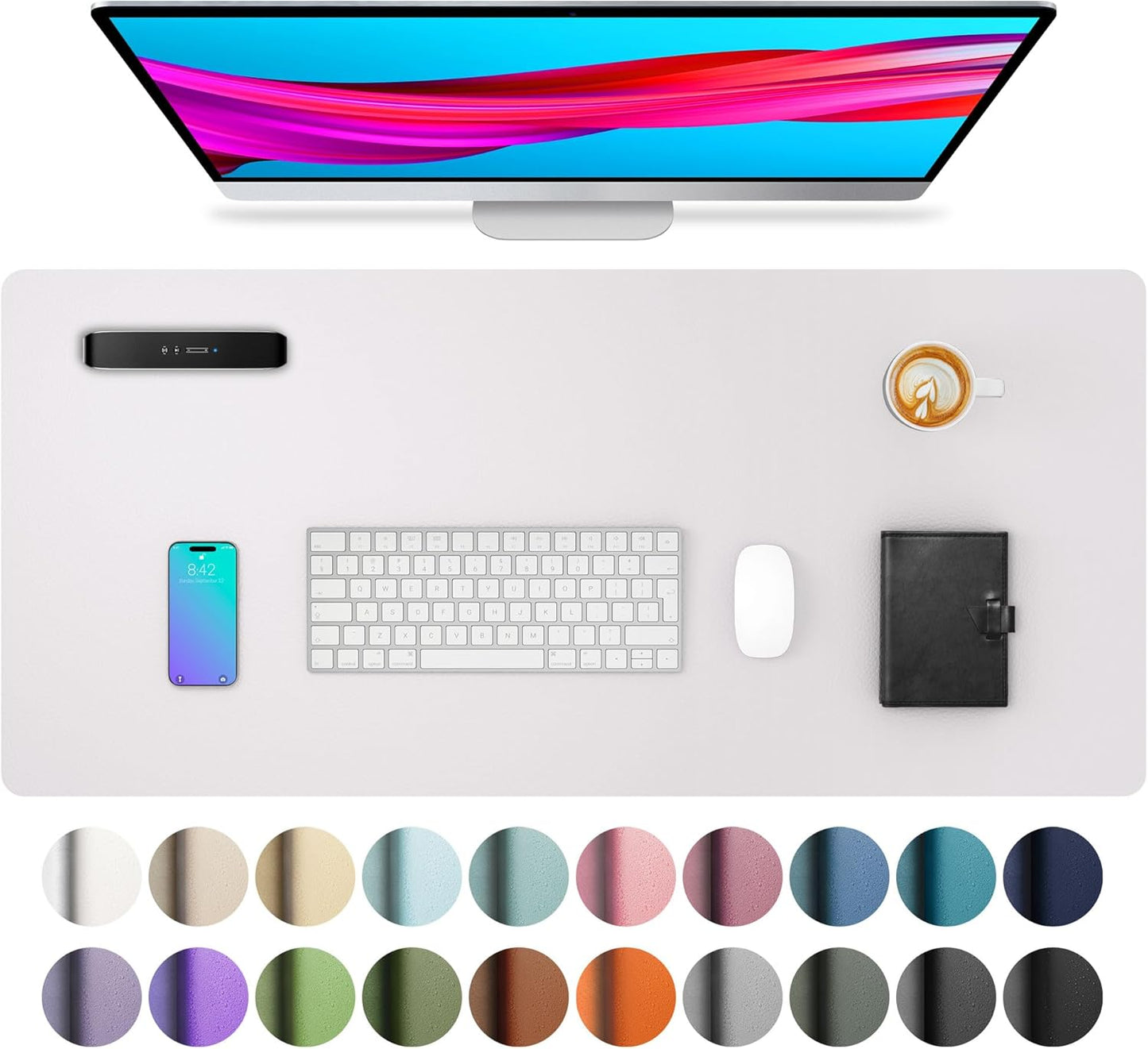 Aothia Leather Office Desk Pad Protector, Non-Slip PU Leather Desk Blotter, Waterproof Laptop Writing Mouse Pad for Office and Home, Black, 31.5" x 15.7" - Colors A