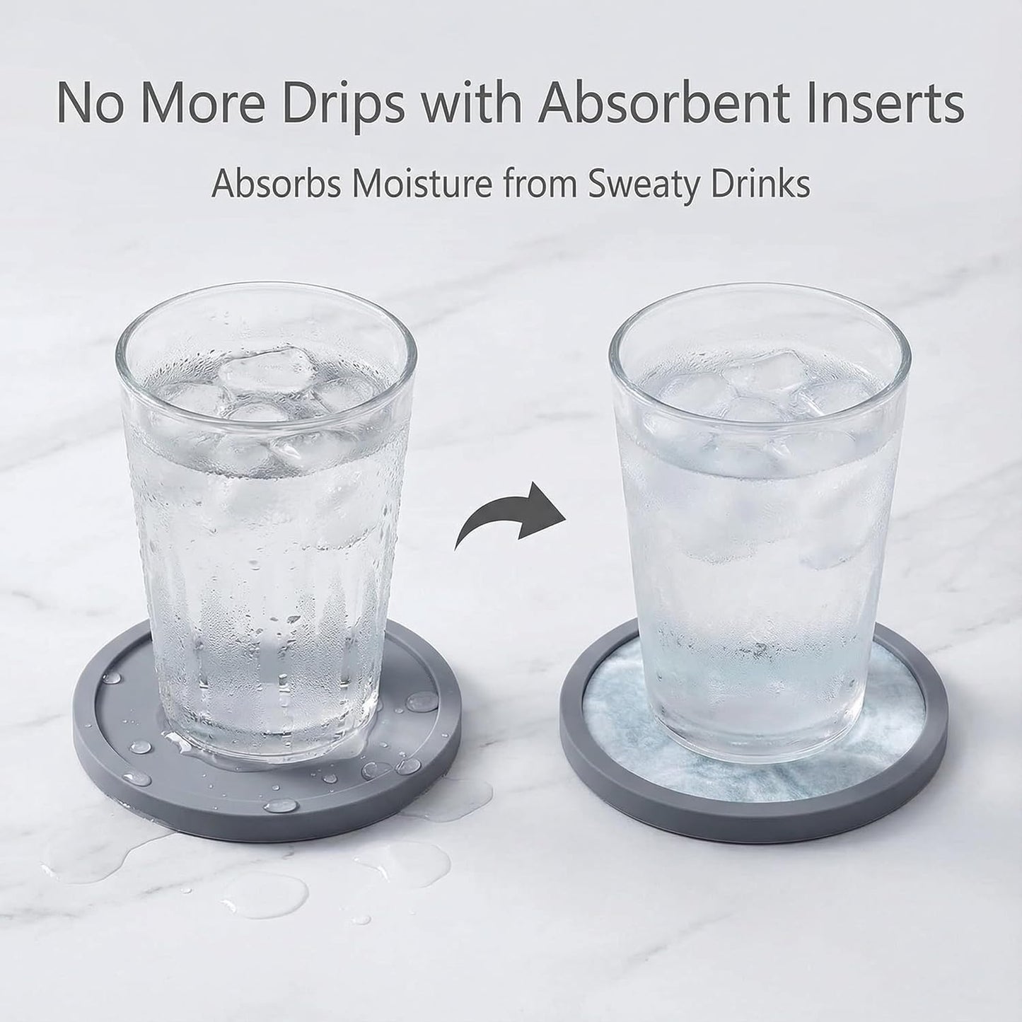 Absorbent Coasters for Drinks with Holder - 6packs, Silicone Coaster with Soft Felt Insert, Black (Coasters with Holder, Black)