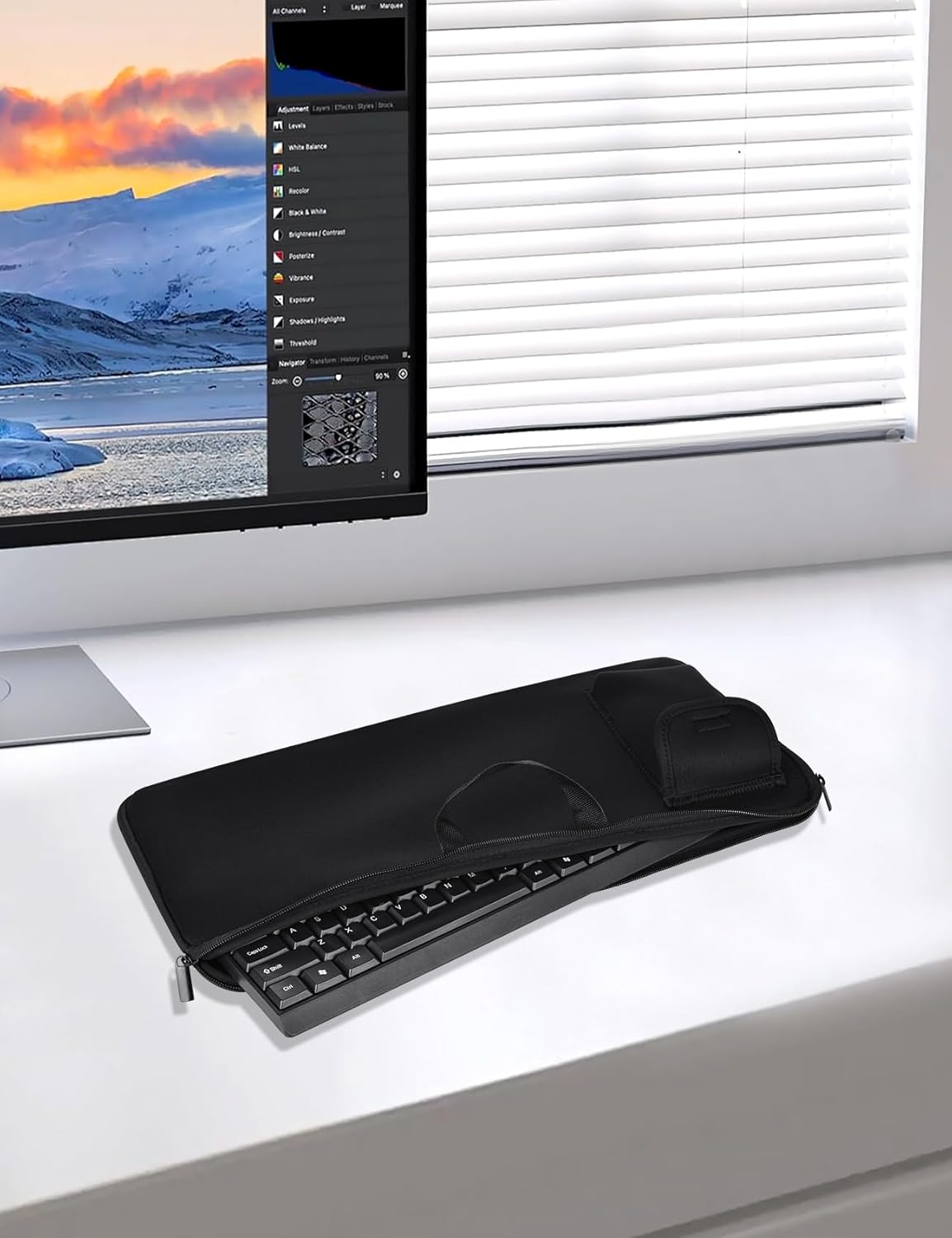 Keyboard Sleeve Travel Case for Logitech Mk270 Wireless Keyboard Compact Mouse Combo Rugged Neoprene Construction Zipper Mouse Storage and Cable Storage Pouch (Black)