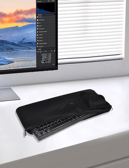 Keyboard Sleeve Travel Case for Logitech Mk270 Wireless Keyboard Compact Mouse Combo Rugged Neoprene Construction Zipper Mouse Storage and Cable Storage Pouch (Black)