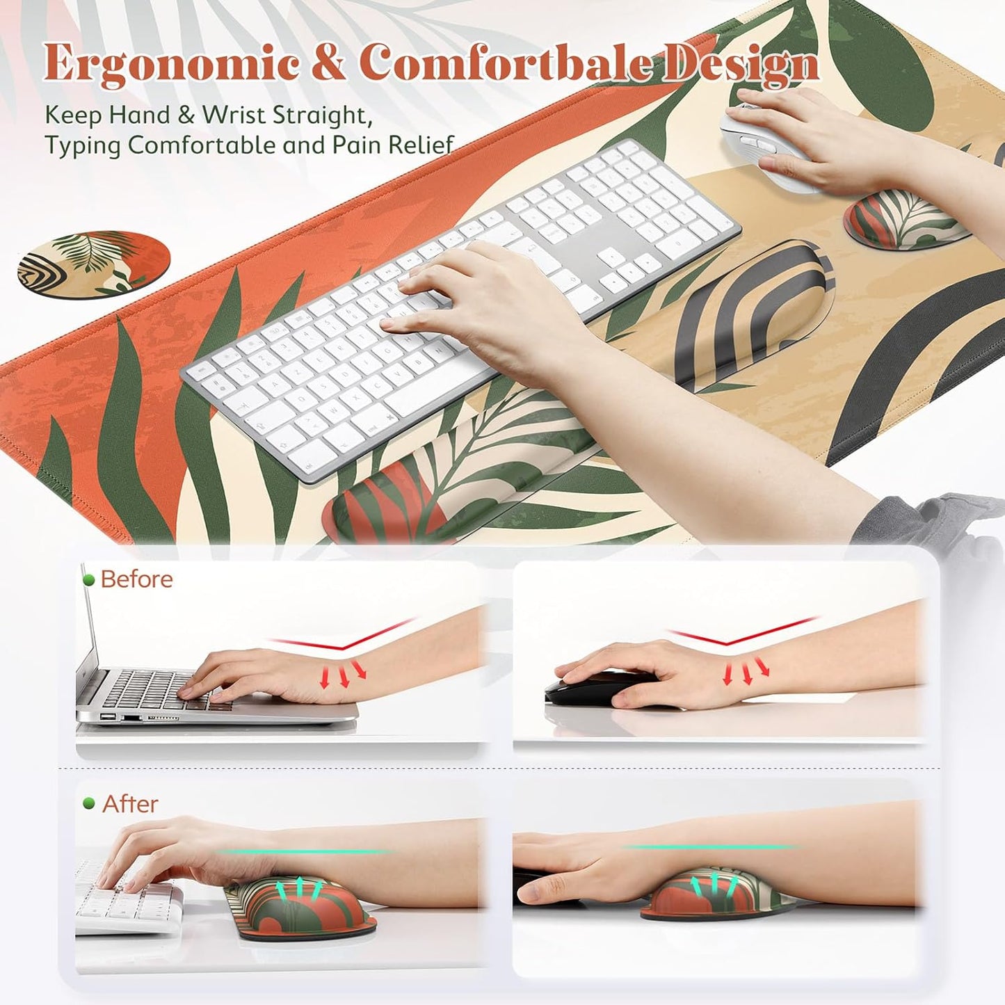 Gimars Upgrade Enlarge Silky and Superfine Fabric Gel Memory Foam Keyboard Wrist Rest Set, Ergonomic Keyboard Mouse Wrist Support for Typing Pain Relief, Comfort for Office, Gaming, Computer, Black