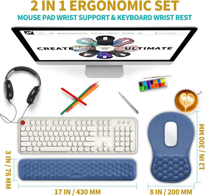 Hokafenle 2 in 1 Ergonomic Mouse Pad Wrist Support & Wrist Rest for Computer Keyboard Set, with Relieve Carpal Tunnel Pain Massage Bulge and Full Memory Gel Design (2In1 Set, Black)