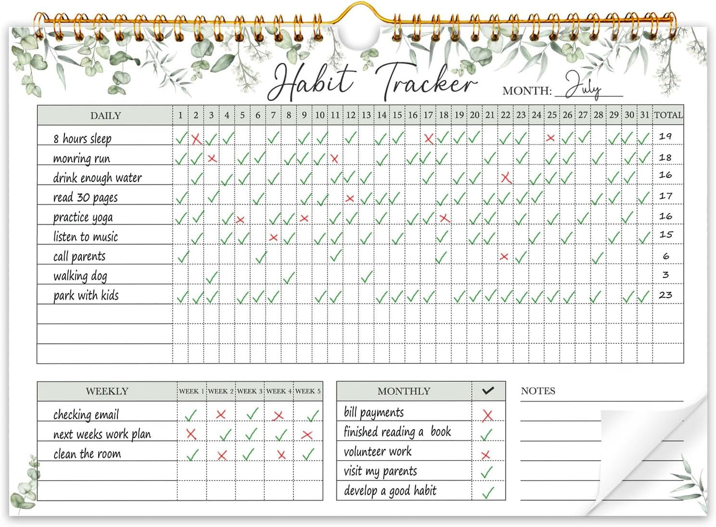 Habit Tracker Calendar, Aesthetic Daily Weekly Goal and Habit Tracker Journal, 12 Months Undated Habits Tracker Planner with Spiral Binding, Boost Productivity Tool and Workout Calendar, 11.7"x8.5"