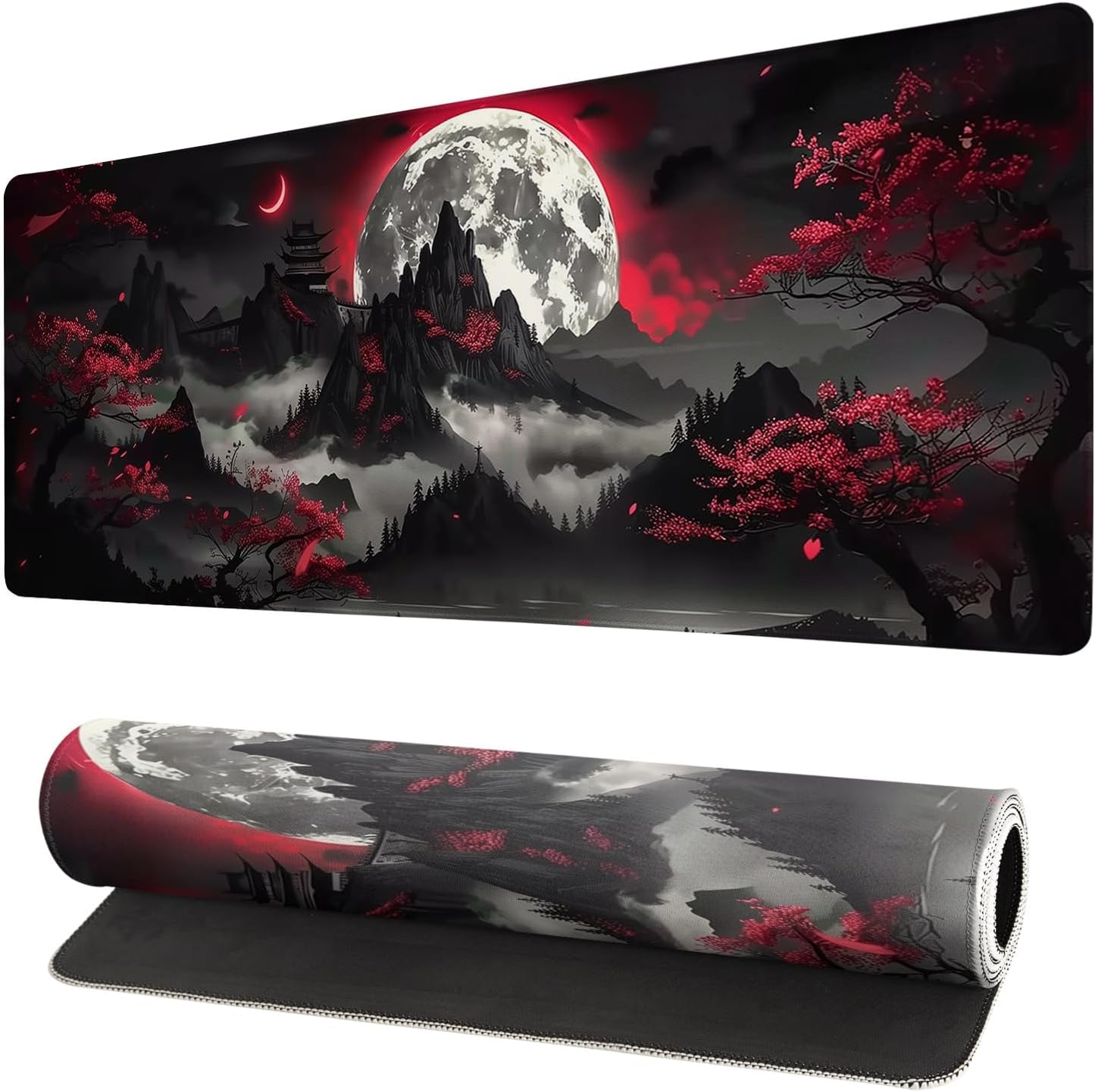 Japanese Mouse Pad, Large Japanese Desk Mat, XL Anime Gaming Keyboard Mat, Non-Slip Rubber Base, Big Extended Desk Protector for Home Office, 31.5”x11.8”