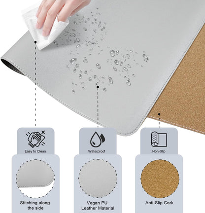 Non Slip Desk Mat, 31.5" x 15.7" PU Leather Desk Pad, Cork Desk Mat for Desktop, Desk Pad for Keyboard and Mouse, Ideal for Office and Home, Black