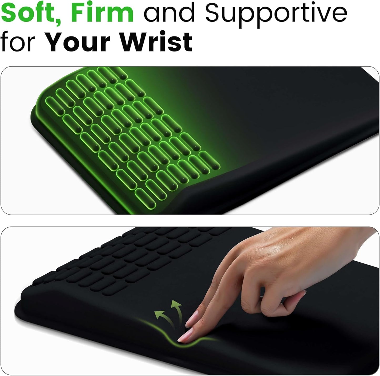 MEKASS Ergonomic Mouse Pad with Wrist Rest, Mouse Pad with Wrist Support for Pain Relief, Memory Foam Mousepad with Massage Design, Non-Slip PU Base for Office, Home, Desk (Classic Black)