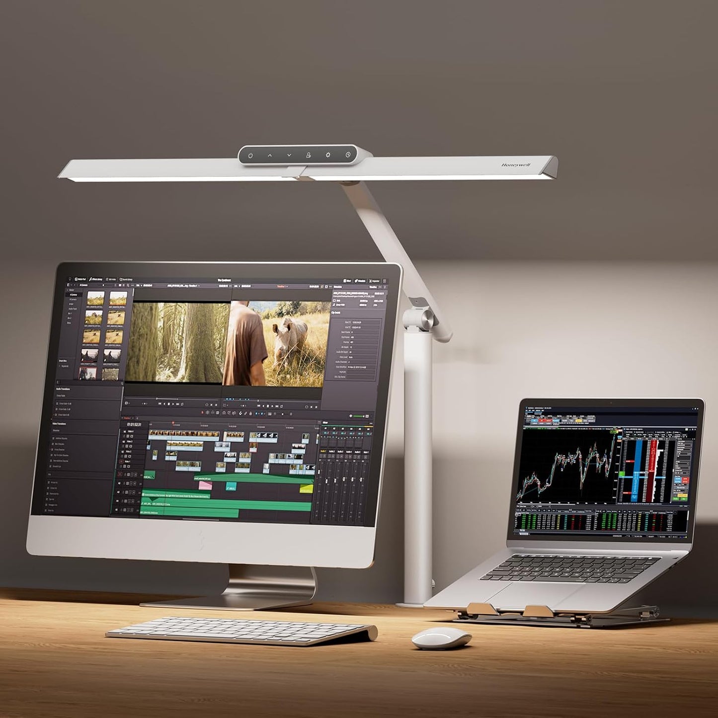 Honeywell LED Desk Lamp with Clamp - HJ1 Sunturalux Eye-Caring Clip on Lights for Home Office, 1200LM Clamp Lamp 4 Color Modes Stepless Dimming Task Desk Light for Working Black
