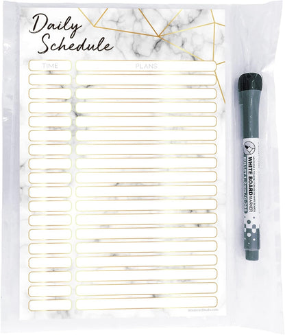 Dry Erase Daily Schedule Planner Sticker Decal by Glassboard Studio | Removable & Reusable | Magnetic Fine-Tip Marker Included (9 x 12 inches, White)