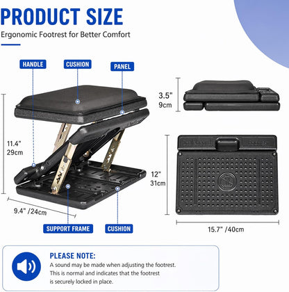 Foot Rest for Under Desk at Work 4-Level Height Adjustable, Ergonomic Foldable Footrest for Office, Gaming,Computer, Soft & Removable Pad Desk Foot Stool Suitable for All Seasons