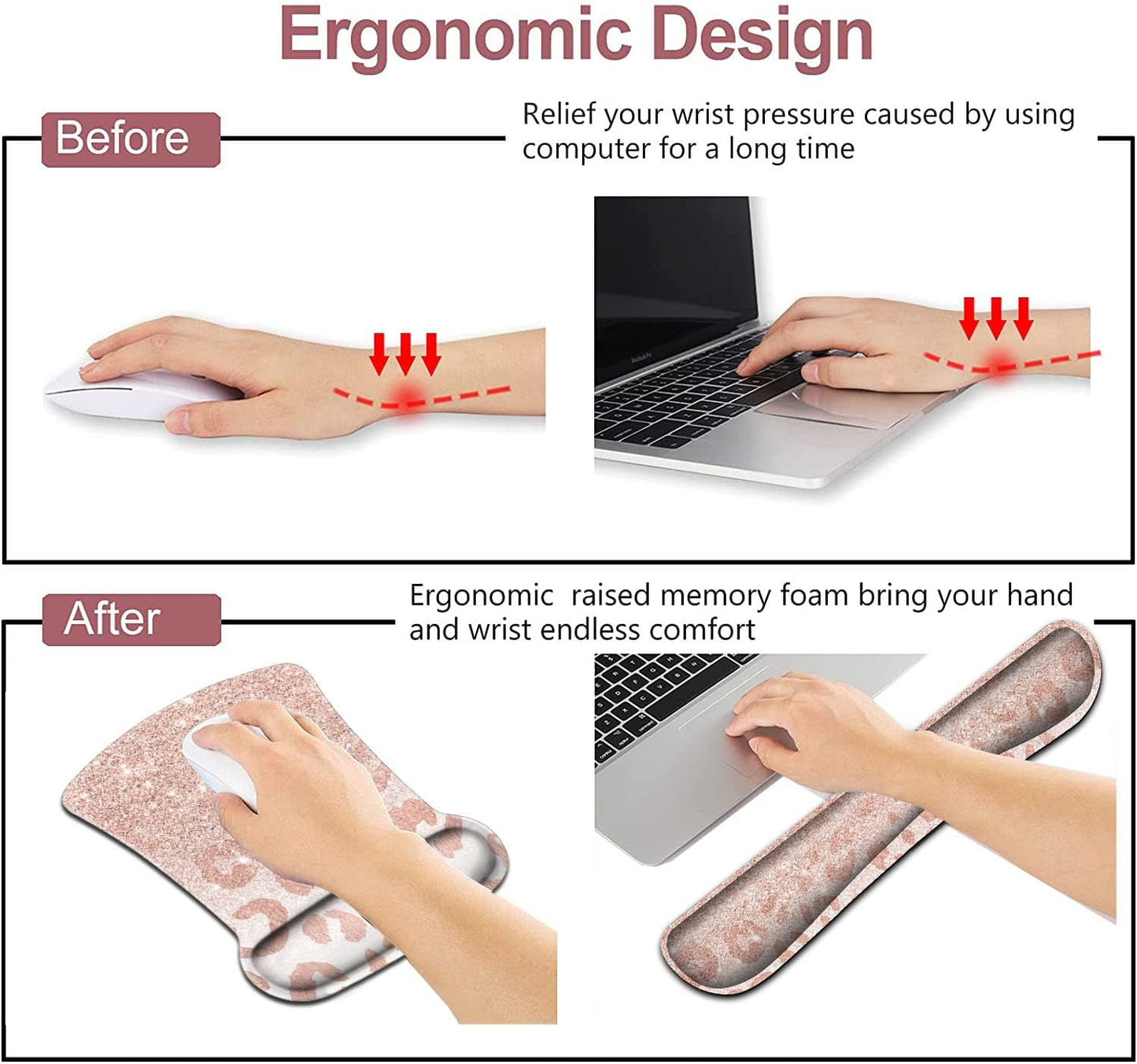 Mouse Pad with Wrist Support, Ergonomic Gel Mouse Pad Beautiful Flowers,Non-Slip Durable, Memory Foam Keyboard Wrist Rest, Suitable for Office Typing Games, Pink Hyacinths on Wood Panel