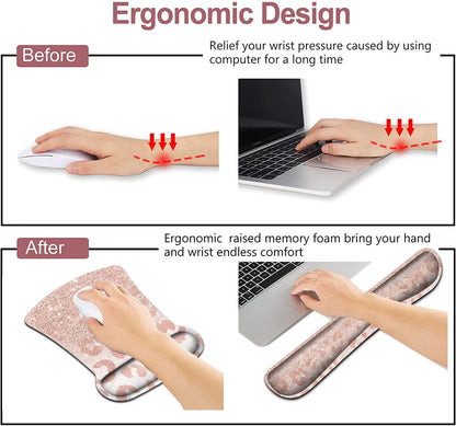 Mouse Pad with Wrist Support, Ergonomic Gel Mouse Pad Beautiful Flowers,Non-Slip Durable, Memory Foam Keyboard Wrist Rest, Suitable for Office Typing Games, Pink Hyacinths on Wood Panel