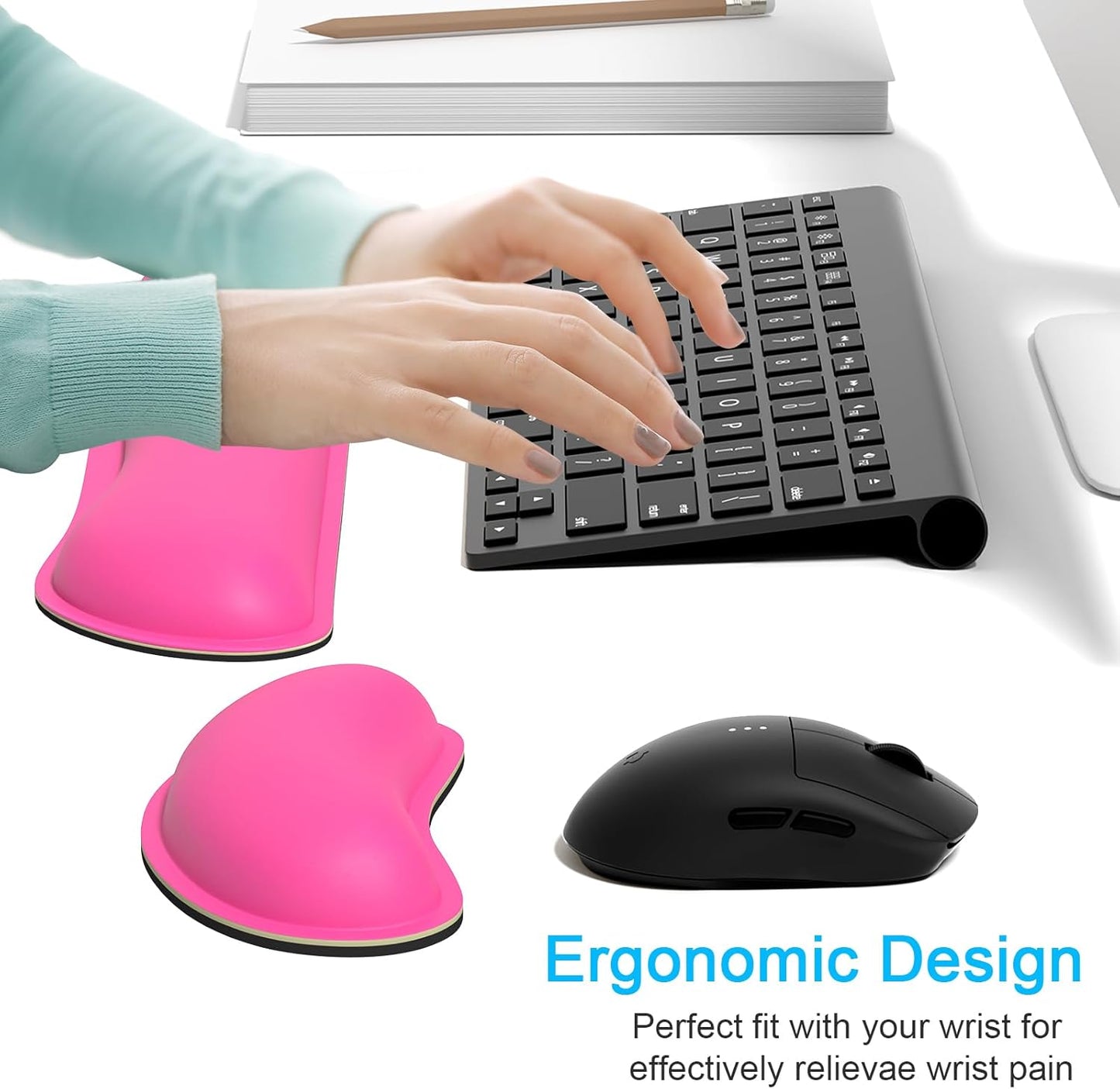 Dapesuom Mouse Wrist Rest, Ergonomic Memory Foam Mouse Wrist for Computer Desk Mats Support, PU Leather Hand Rest Pad Cushion for Gaming, Laptop, Men, Women, Pain Relief & Easy Typing, Black