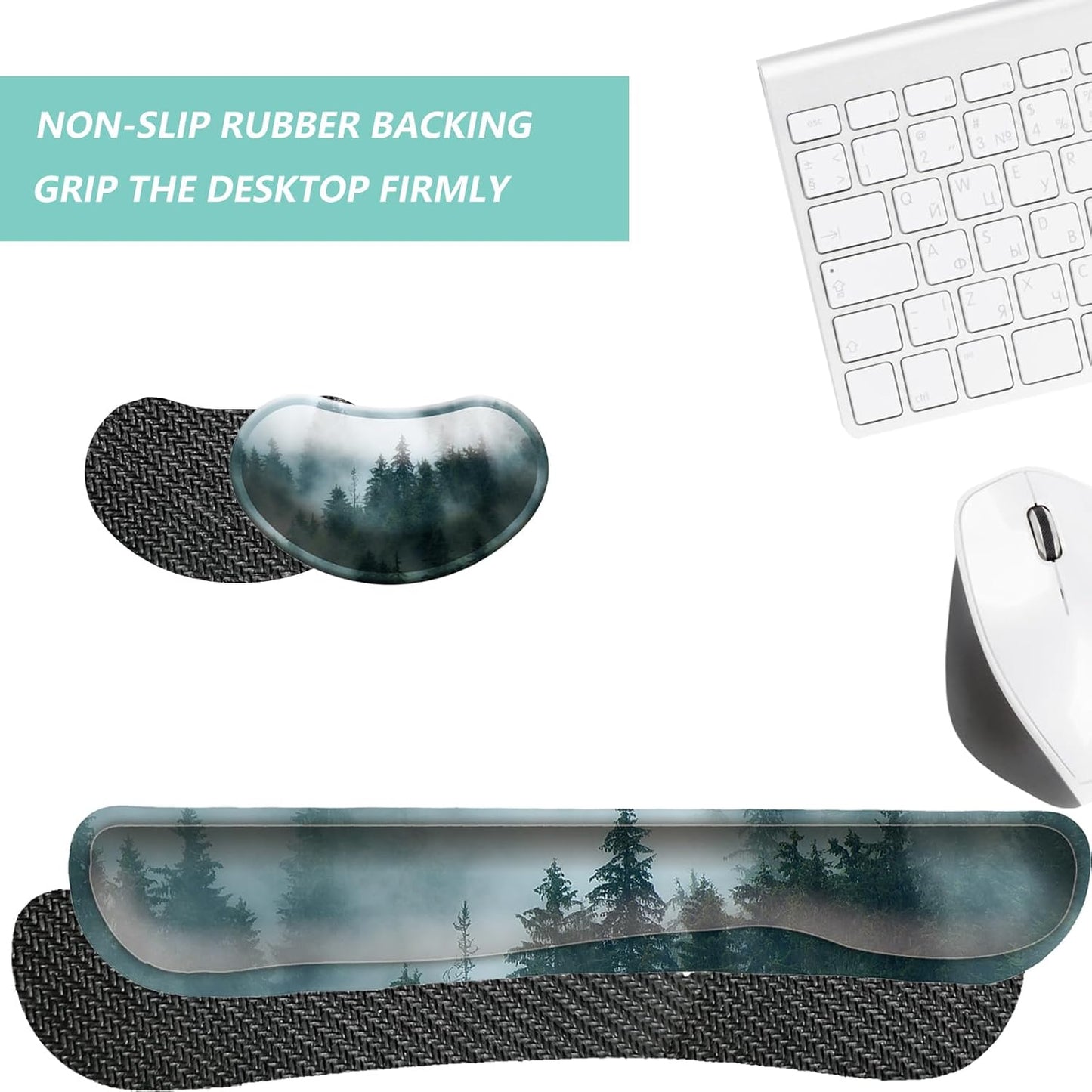 Keyboard Wrist Rest Mouse Wrist Support Set, Memory Foam Wrist Rest Pad for Computer Laptop Keyboard Mouse, Ergonomic Wrist Cushion Support for Typing Pain Relief, Gaming Home Office, Flowers Grass