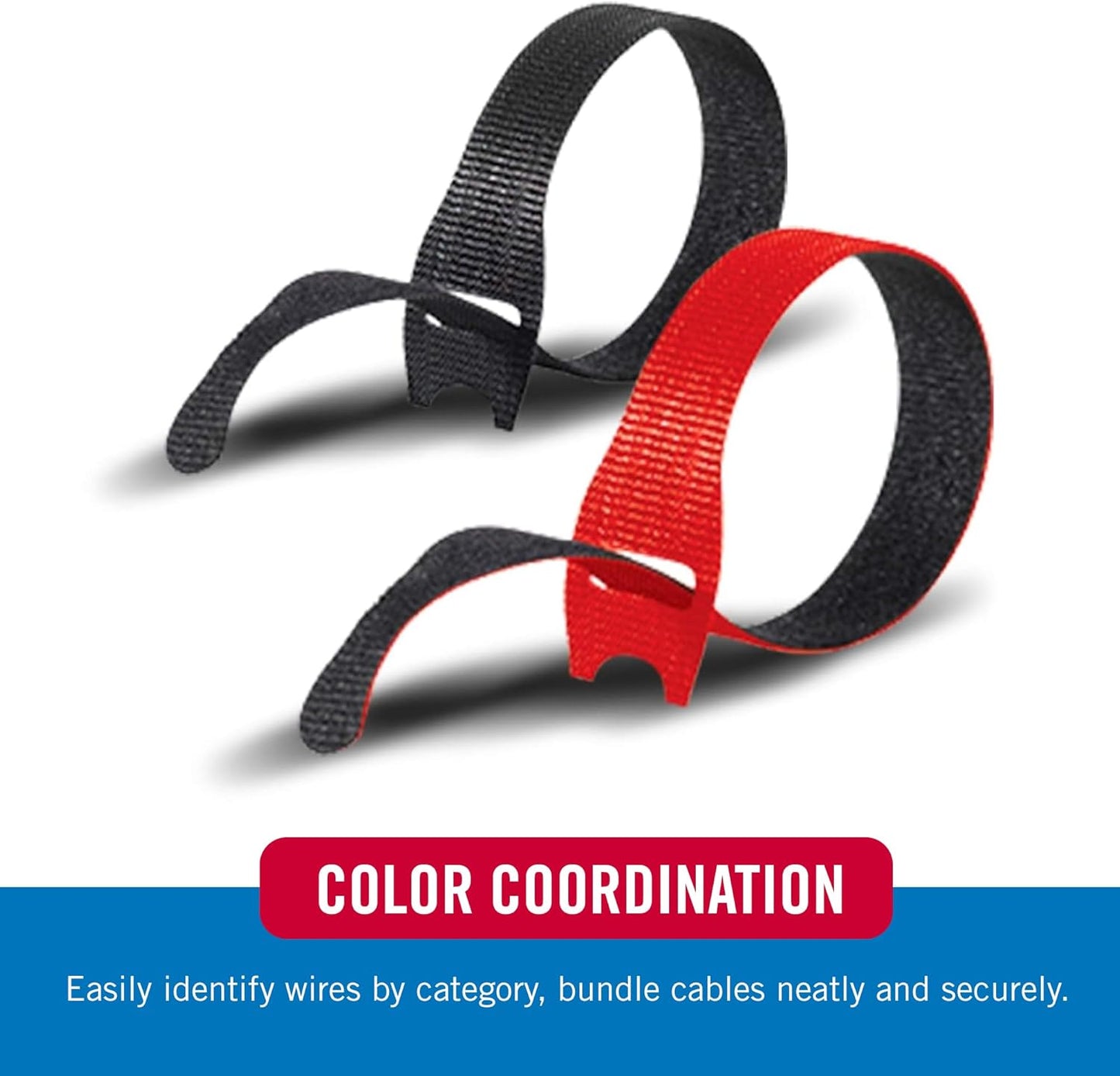 VELCRO Brand ONE-WRAP Cable Ties, 100Pk, 8 x 1/2" Black Cord Organization Straps, Thin Pre-Cut Design, Wire Management for Organizing Home, Office and Data Centers