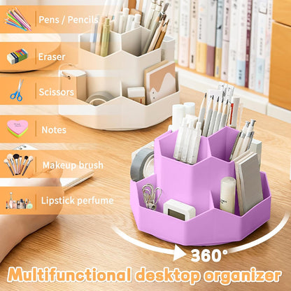 Cayxenful Pencil Pen Holder for Desk,9 Slots 360 Degree Rotating Desk Organizers,Desktop Storage Stationery Supplies Organizer, Cute Pencil Cup Pot For Office, School, Home(Black)