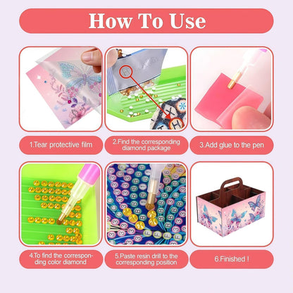LSQFS DIY Diamond Painting Storage Box, Wooden Multi-Grid Organizer with Handle, Portable Desktop Caddy for Art Kits, Craft Tools, Makeup Brushes, Stationery Home Office