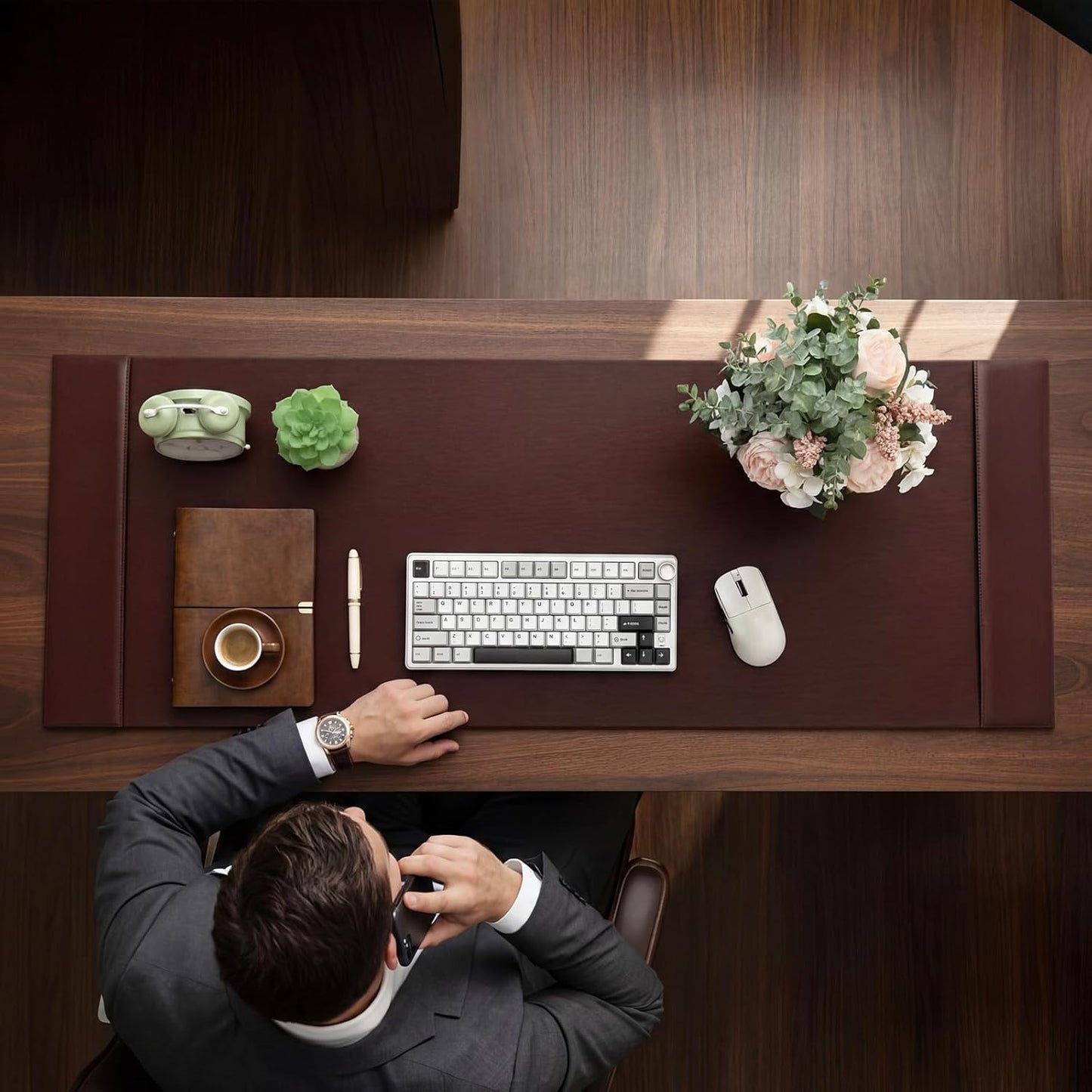 30 x 18 Inch Leather Desk Pad Protector with Side Rails, Executive Office Desk Mat for Home Workspace, Writing Surface, Mouse & Keyboard Pad, Elegant Gift for Men Dad Husband (Brown)