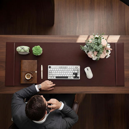 30 x 18 Inch Leather Desk Pad Protector with Side Rails, Executive Office Desk Mat for Home Workspace, Writing Surface, Mouse & Keyboard Pad, Elegant Gift for Men Dad Husband (Brown)