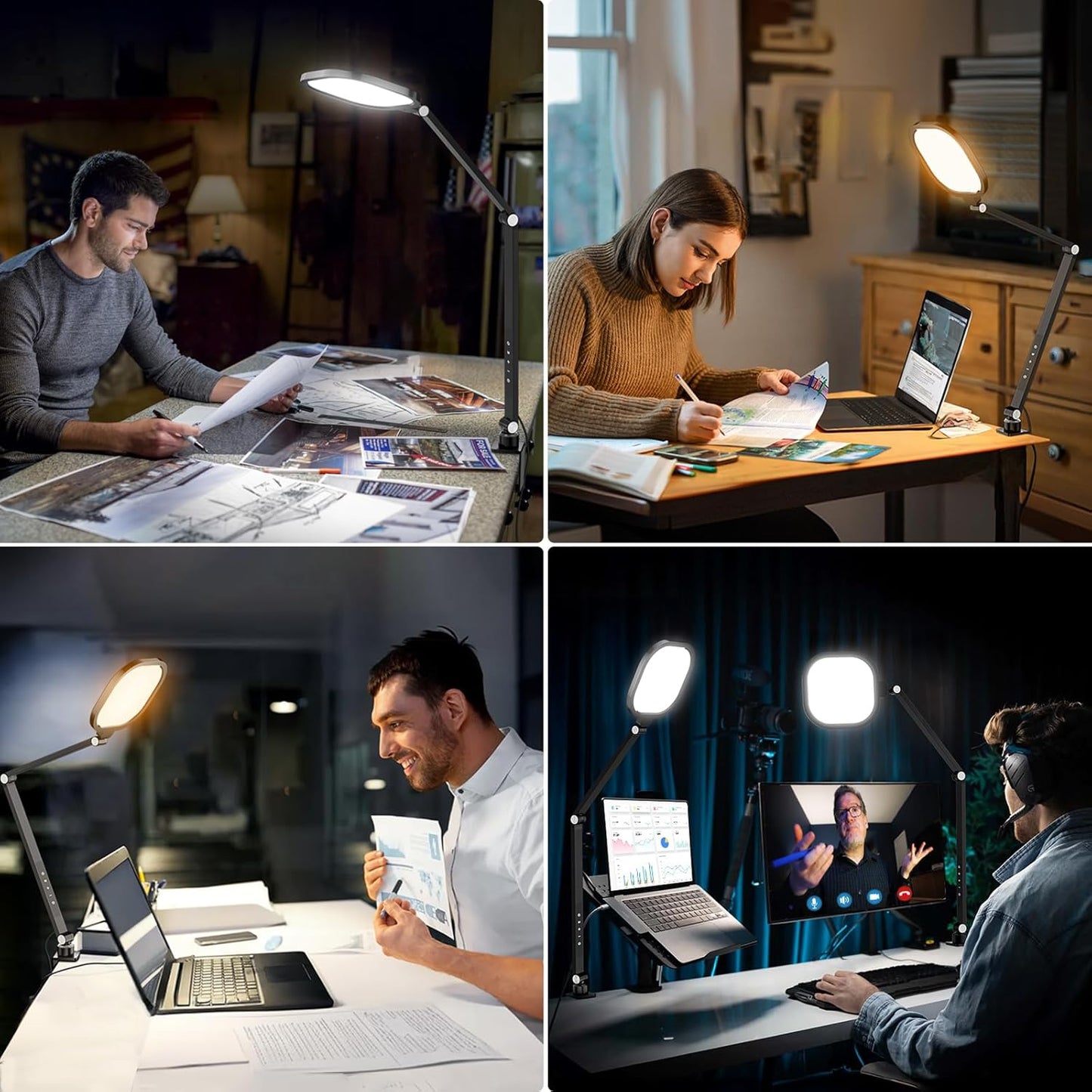 Desk Lamps for Home Office, 2000LM Eye-Caring Desk Light with Clamp, Dimmable Zoom Lighting with 3 Colors & 10 Brightness, Remote Computer Ring Light for Video Calls,Conference, Reading, CRI>97.8