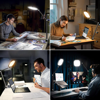 Desk Lamps for Home Office, 2000LM Eye-Caring Desk Light with Clamp, Dimmable Zoom Lighting with 3 Colors & 10 Brightness, Remote Computer Ring Light for Video Calls,Conference, Reading, CRI>97.8