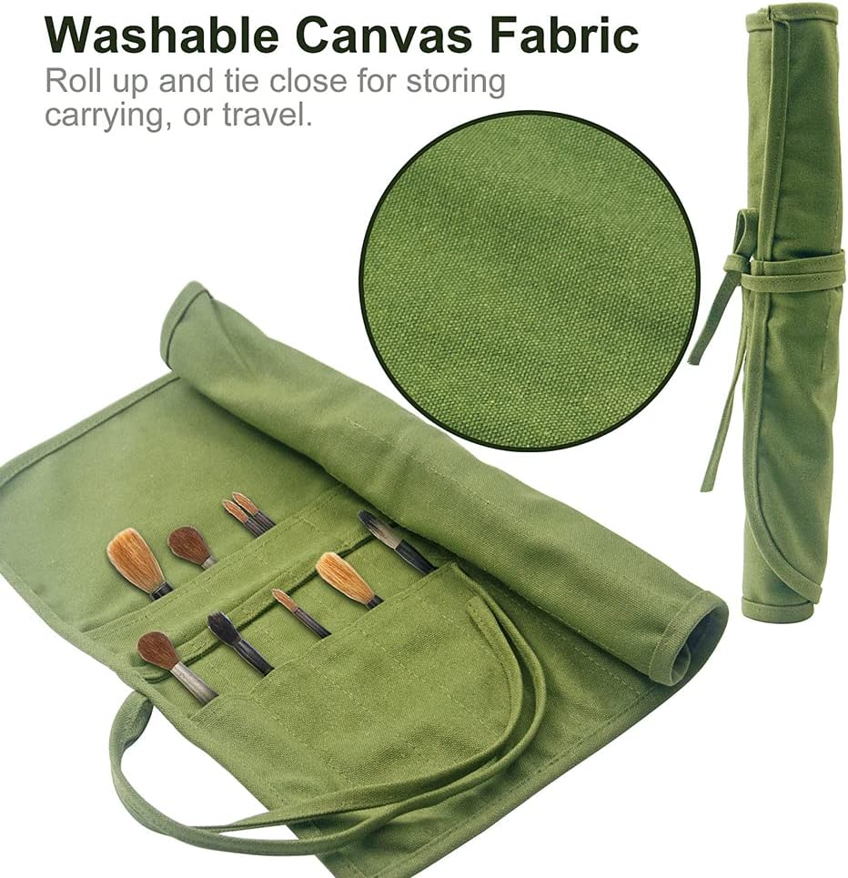 Yongdeli Canvas Paint Brush Organizer - 22 Pocket Holder for Acrylic, Oil, Watercolor & Gouache Artist Brushes