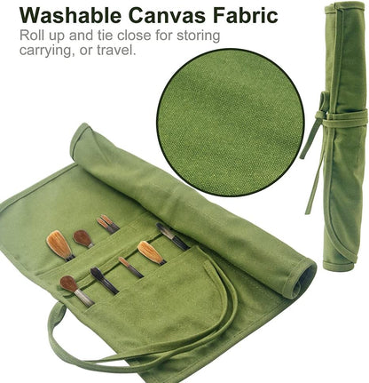 Yongdeli Canvas Paint Brush Organizer - 22 Pocket Holder for Acrylic, Oil, Watercolor & Gouache Artist Brushes
