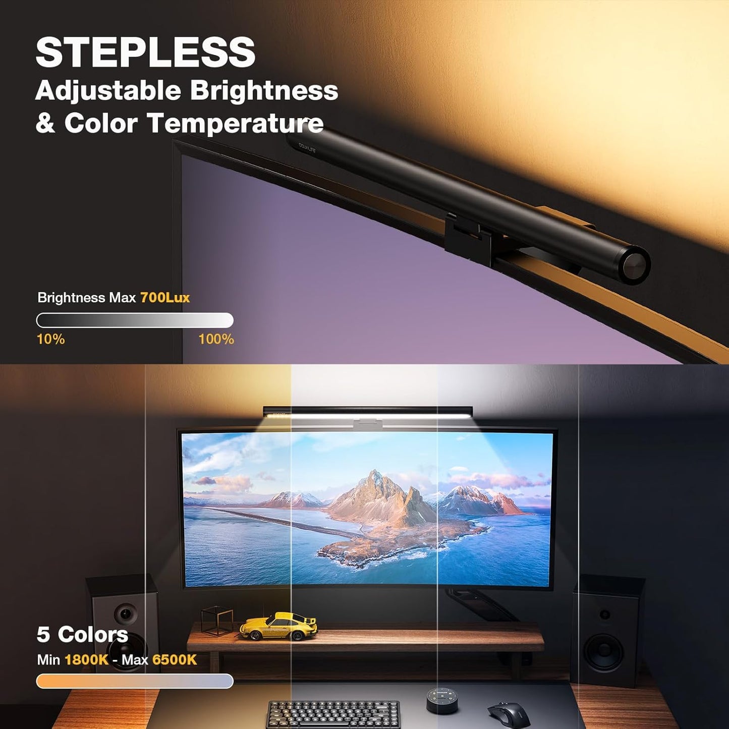 Douxlife Monitor Light Bar, Backlight with Touch Switch＆ Remote Dual Control, Eye-Care Computer Light with Stepless Dimming and Color Temperature for Home Office Gaming, Black